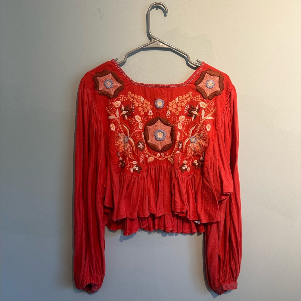 EUC Free People Boho Embroidered Blouse